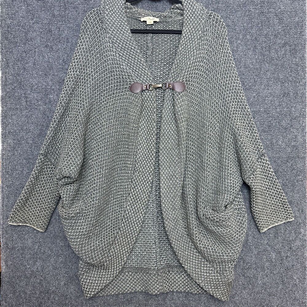 Simply Noelle Cardigan Women L Green Chunky Knit Hooded Long Sleeve Open Front